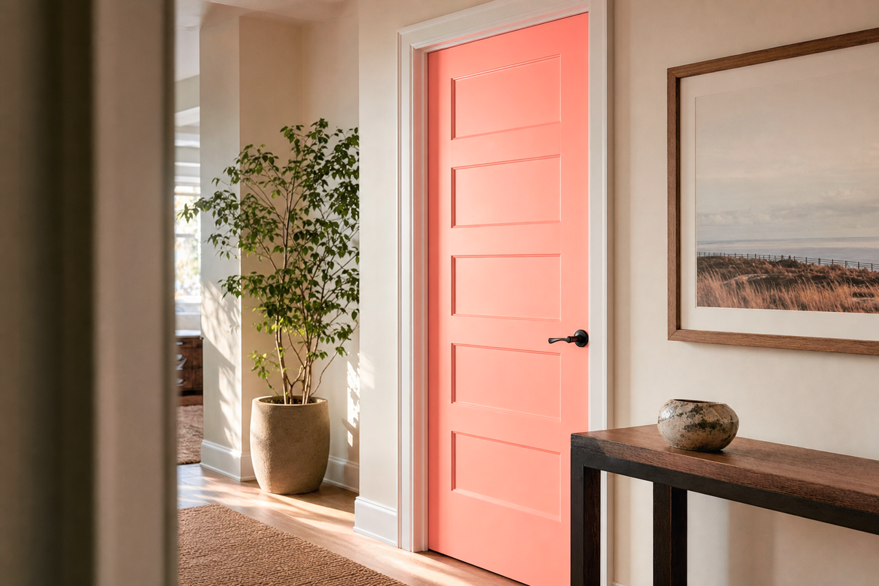 Paradise Peach by Benjamin Moore on interior-doors