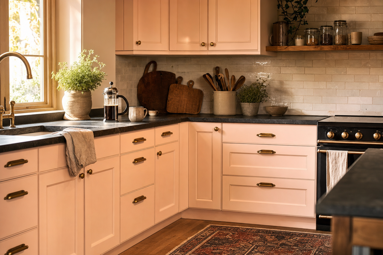 Soft Shell by Benjamin Moore on cabinets