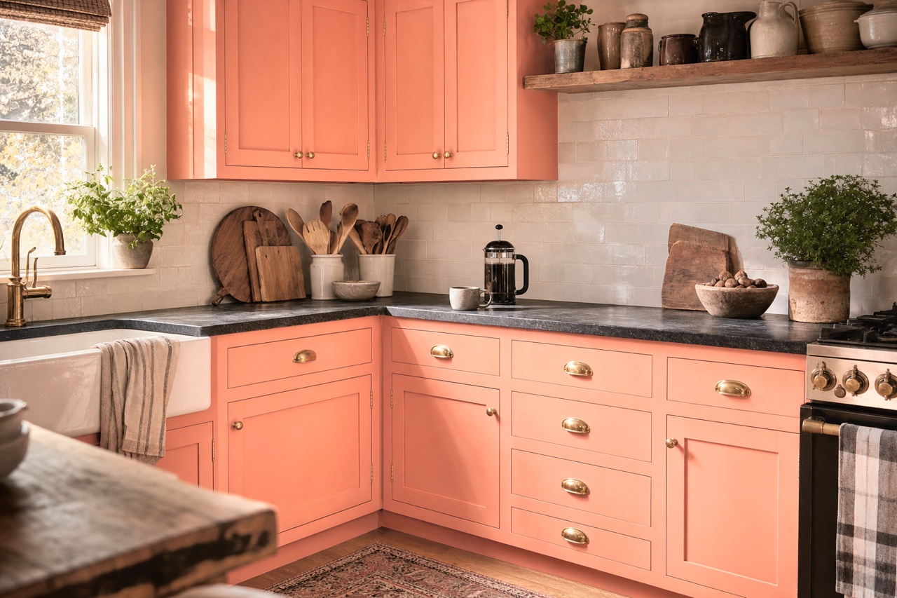 Monticello Peach by Benjamin Moore on cabinets
