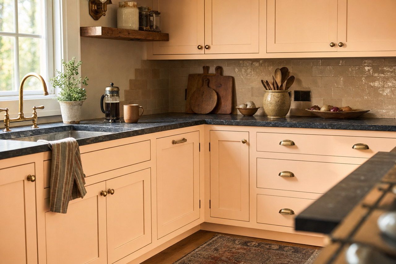 Peach Cooler by Benjamin Moore on cabinets