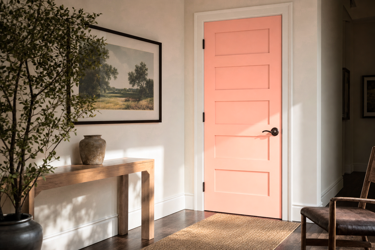 Vivid Peach by Benjamin Moore on interior-doors