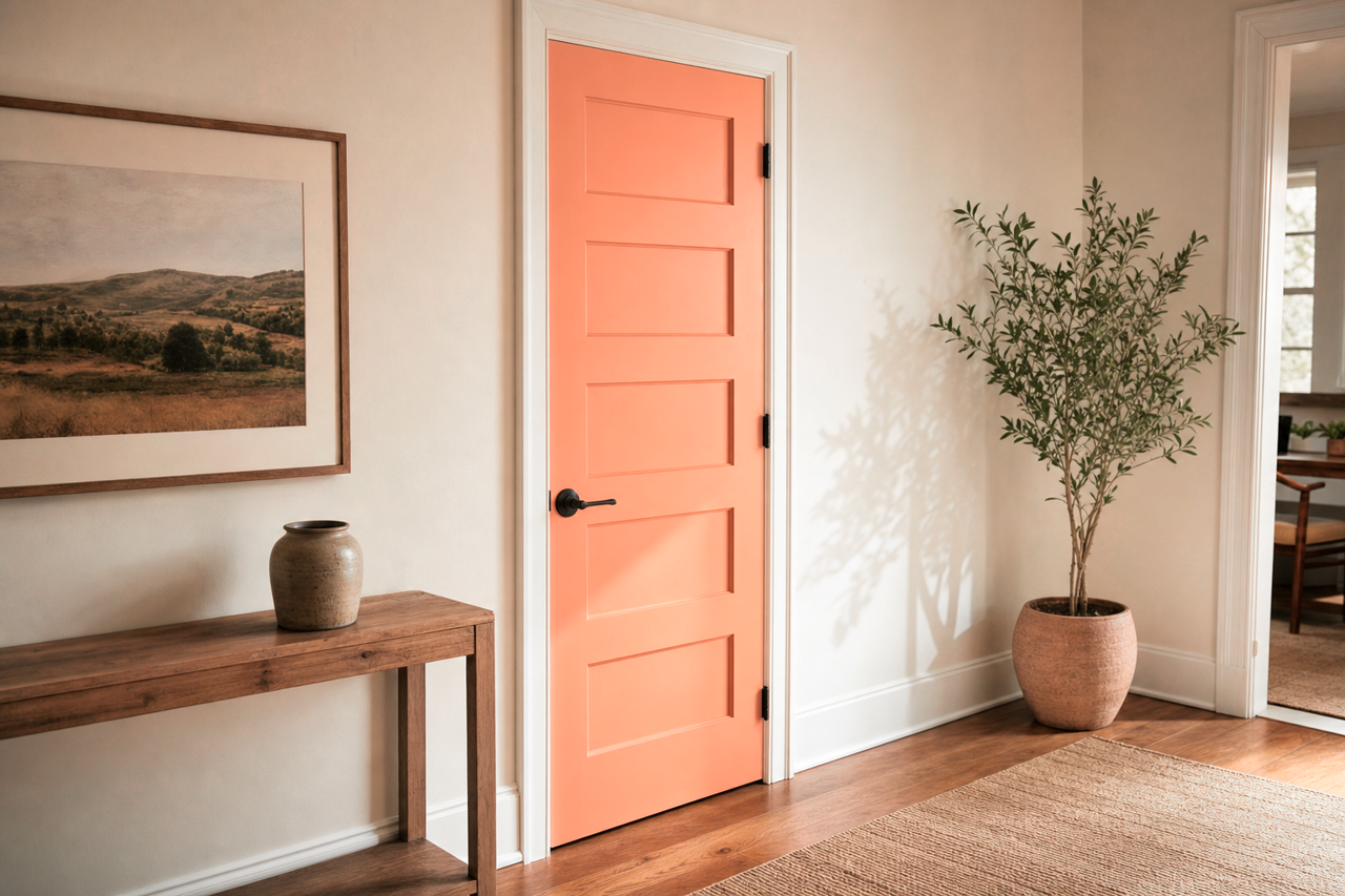 Coral Glow by Benjamin Moore on interior-doors