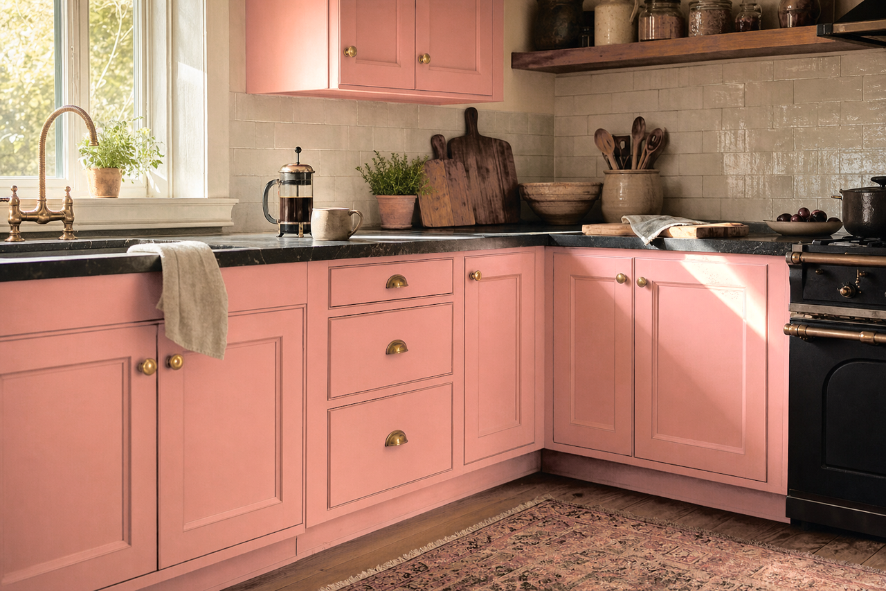 Georgia Peach by Benjamin Moore on cabinets