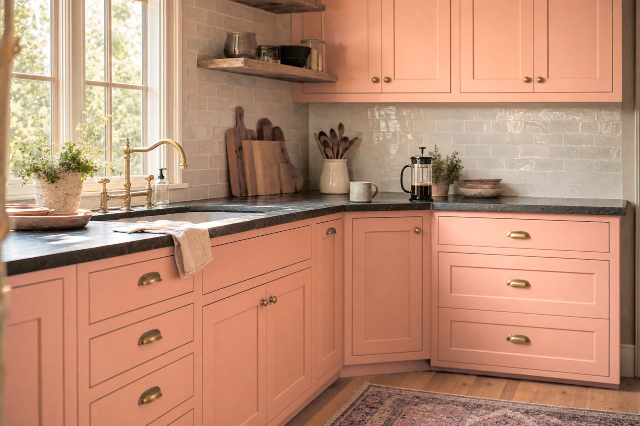 Salmon Mousse by Benjamin Moore on cabinets