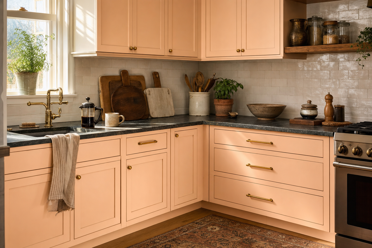 Rosebud by Benjamin Moore on cabinets
