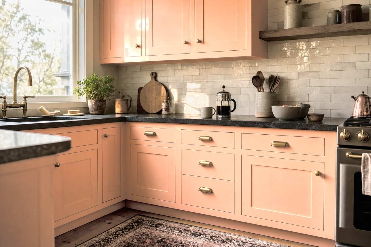 Del Ray Peach by Benjamin Moore on cabinets
