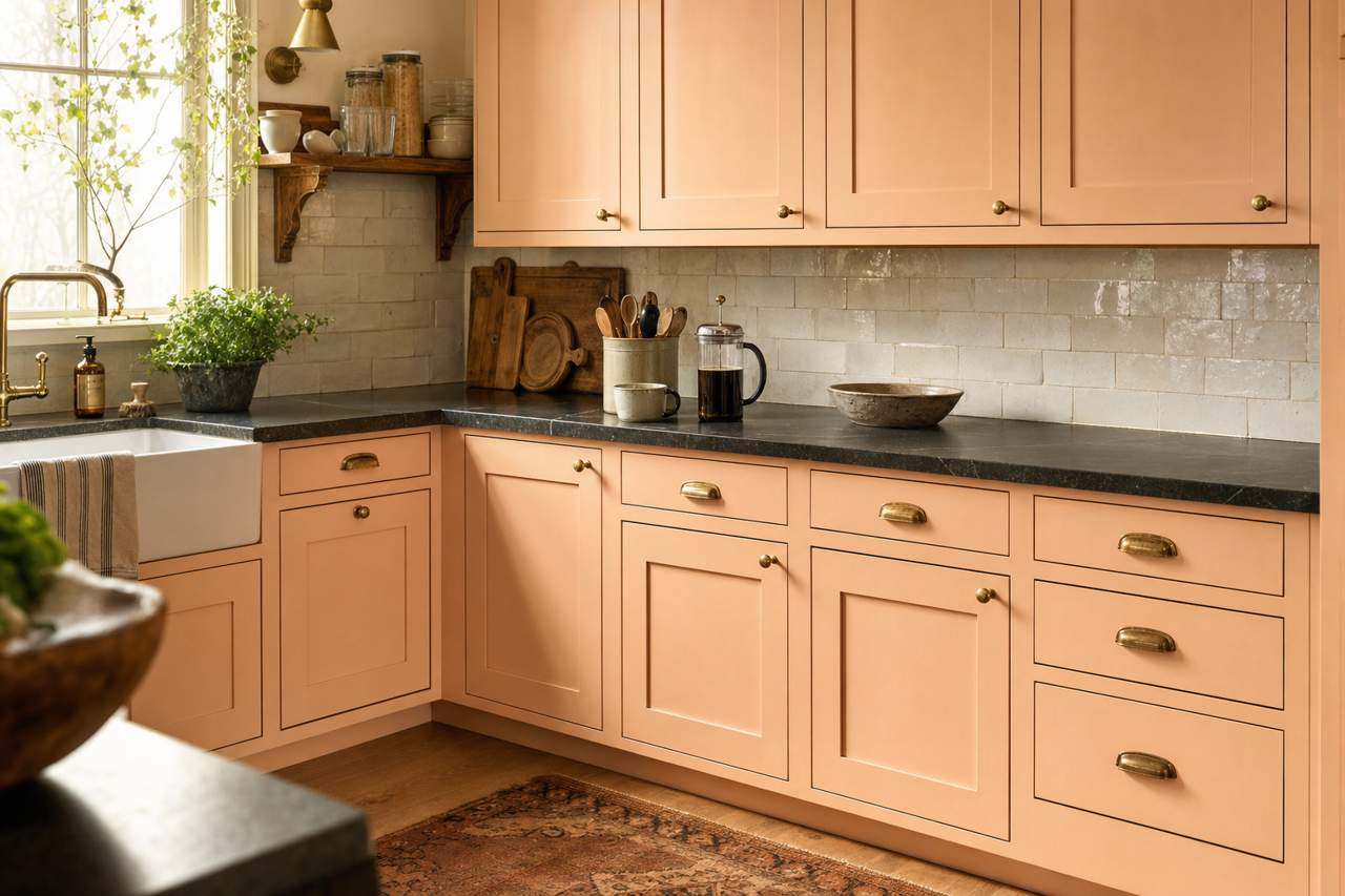 Cameo Rose by Benjamin Moore on cabinets