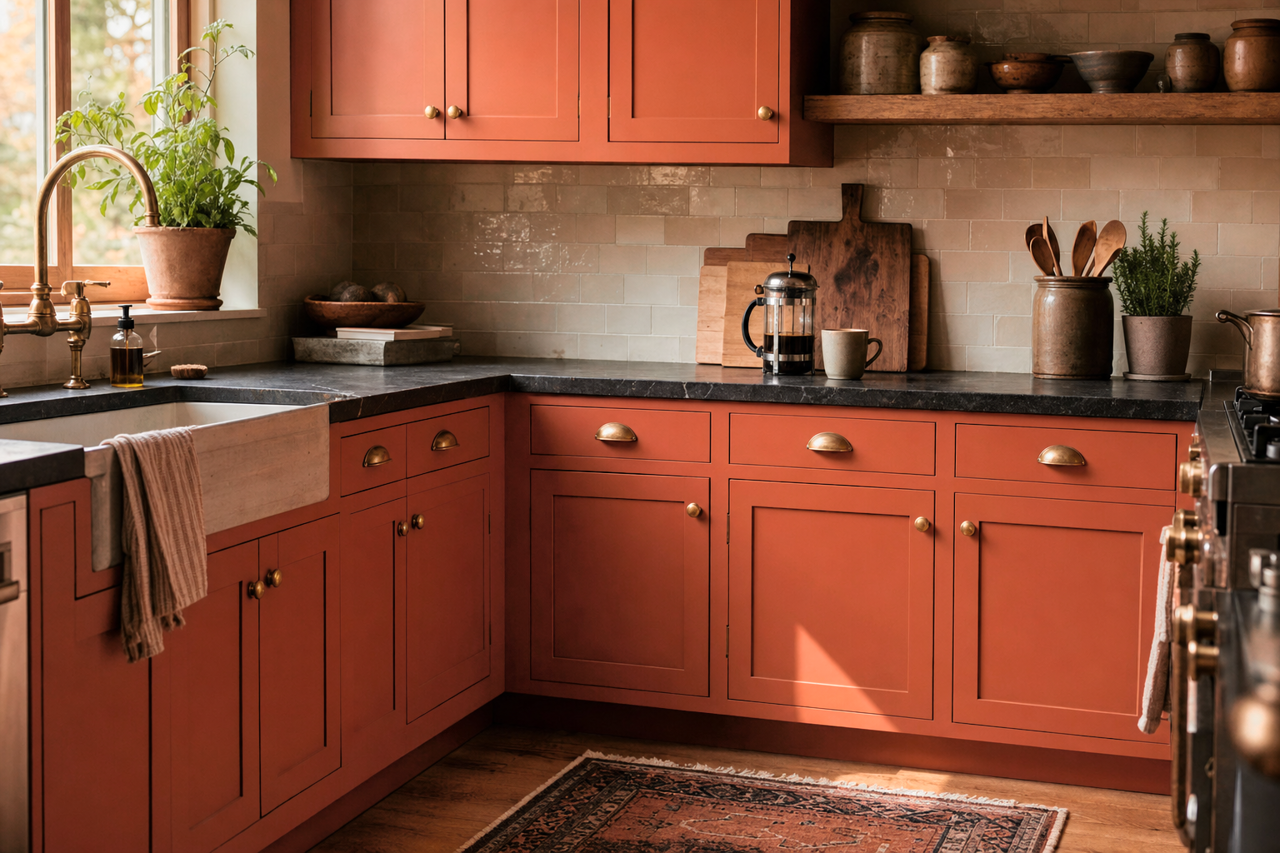 Fiery Opal by Benjamin Moore on cabinets