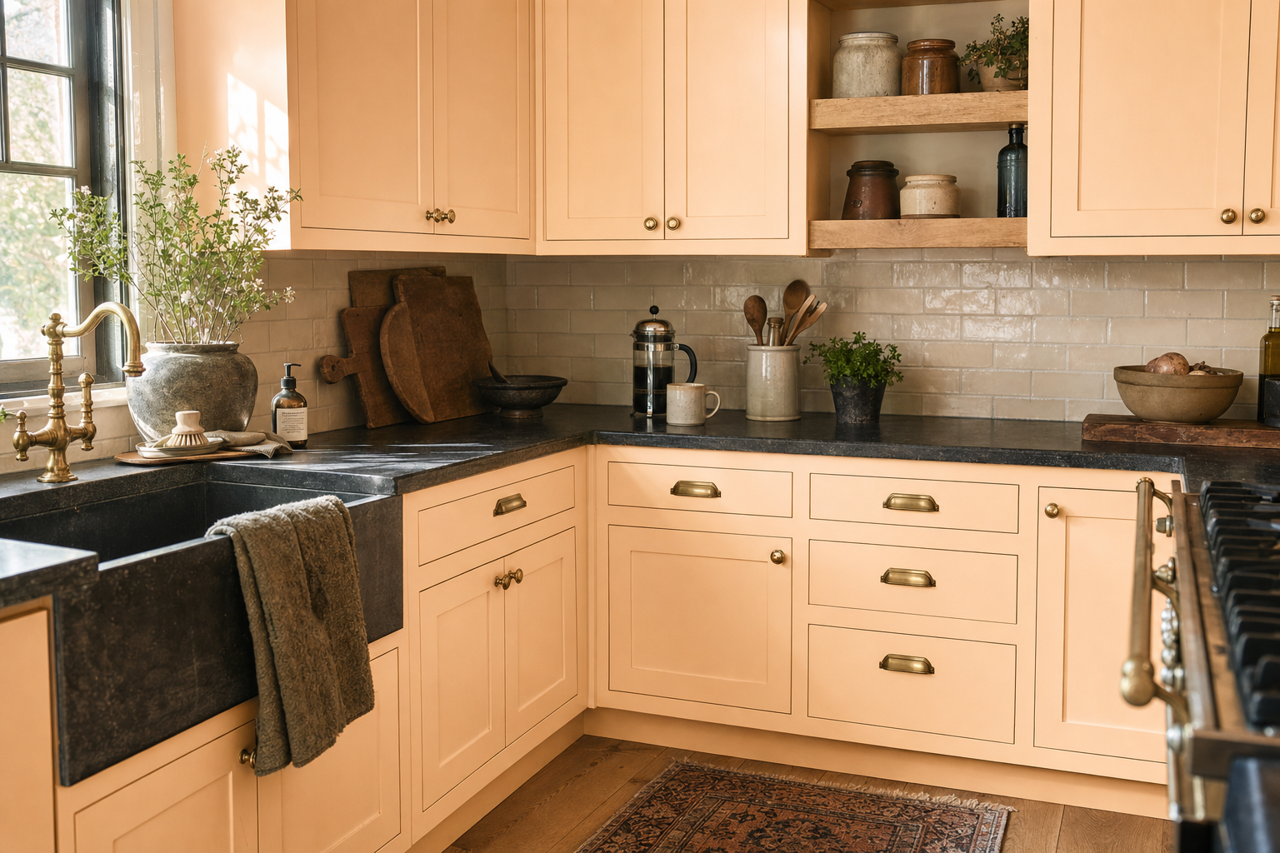 Peach by Benjamin Moore on cabinets