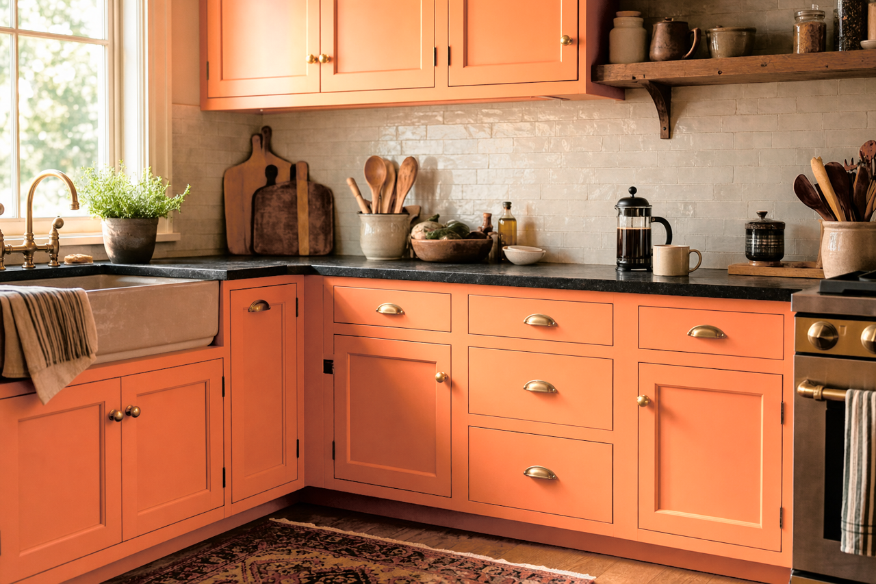 Sunset by Benjamin Moore on cabinets