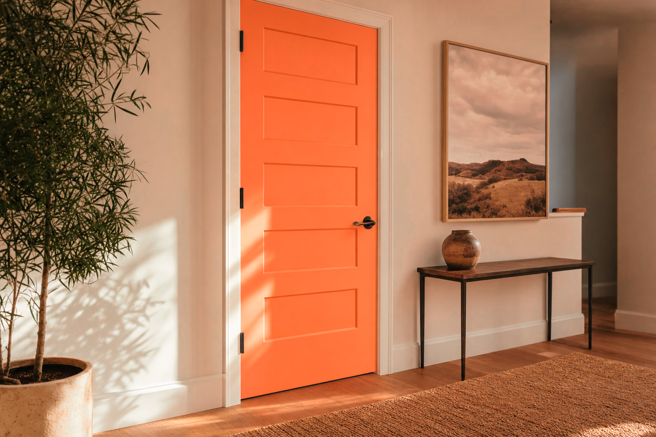 Tangerine Fusion by Benjamin Moore on interior-doors