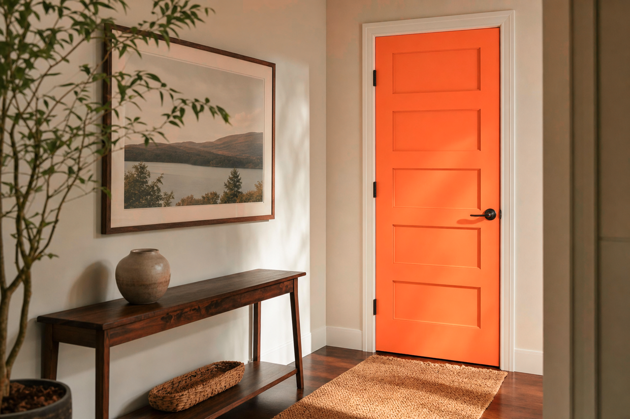 Fiesta Orange by Benjamin Moore on interior-doors