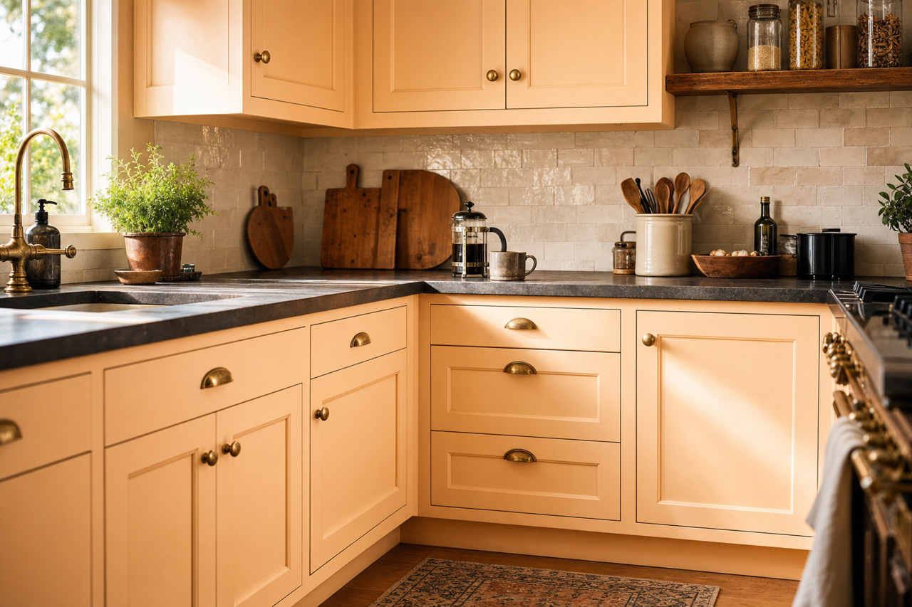 Apricot by Benjamin Moore on cabinets