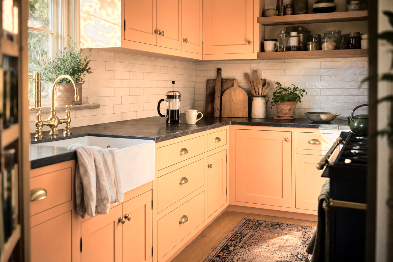 Tooty by Benjamin Moore on cabinets