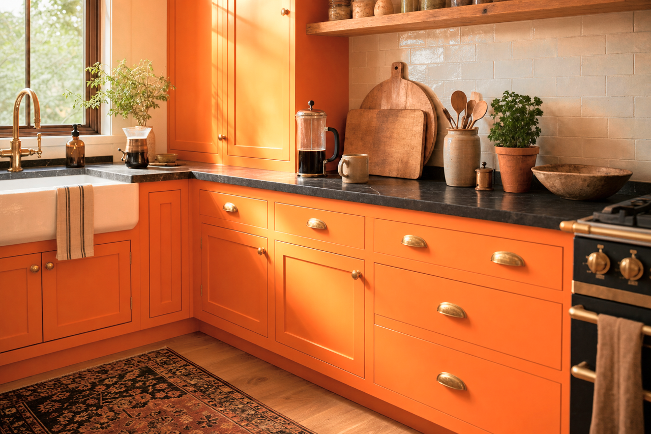 Tangerine Melt by Benjamin Moore on cabinets