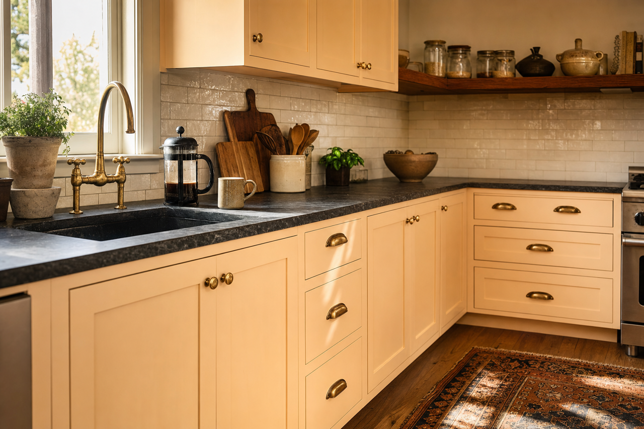 Winter Melon by Benjamin Moore on cabinets