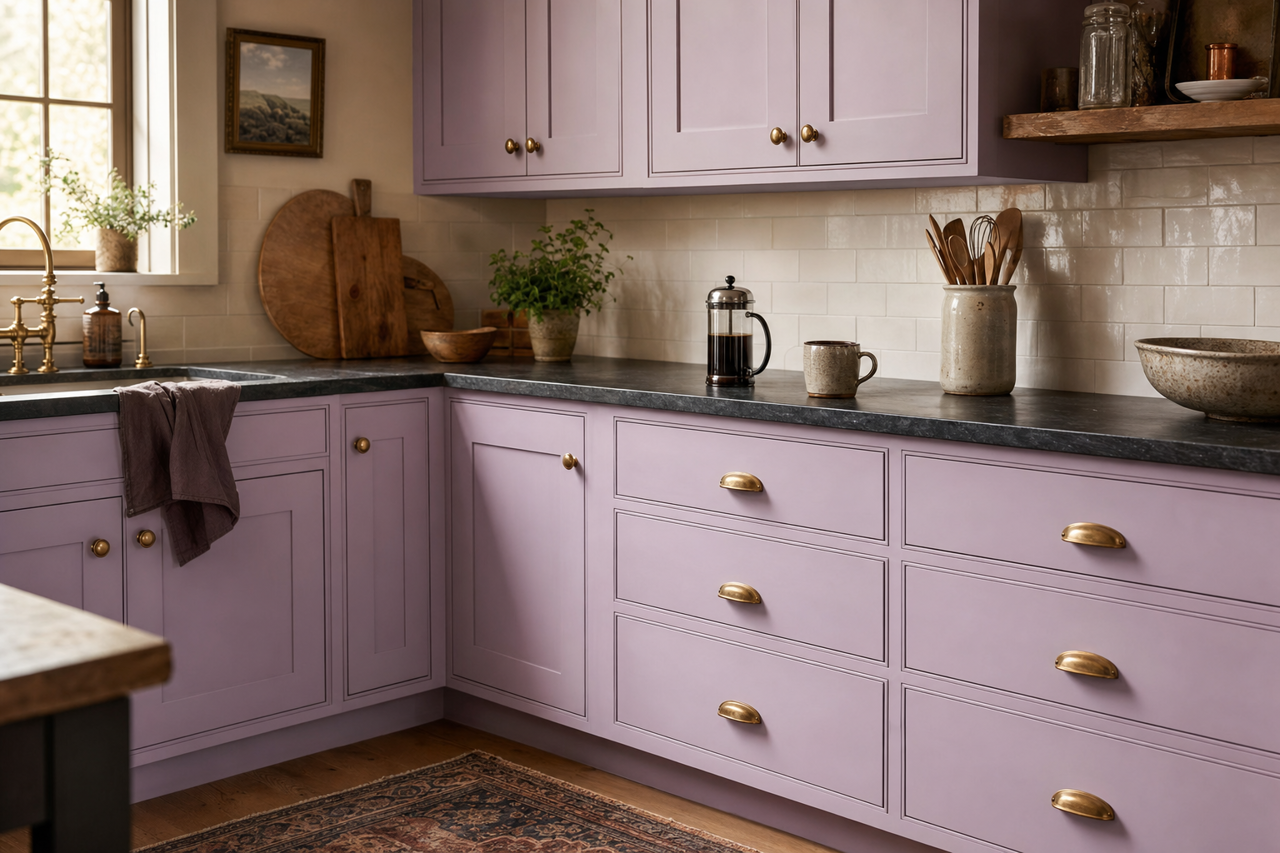 Playful Petal by Valspar on cabinets