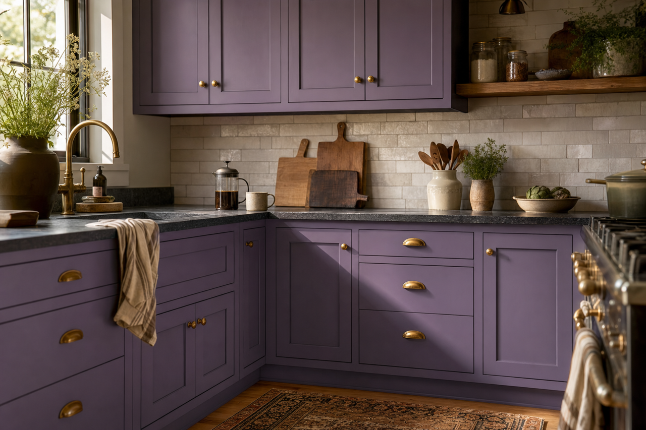 Purple Valley by Valspar on cabinets