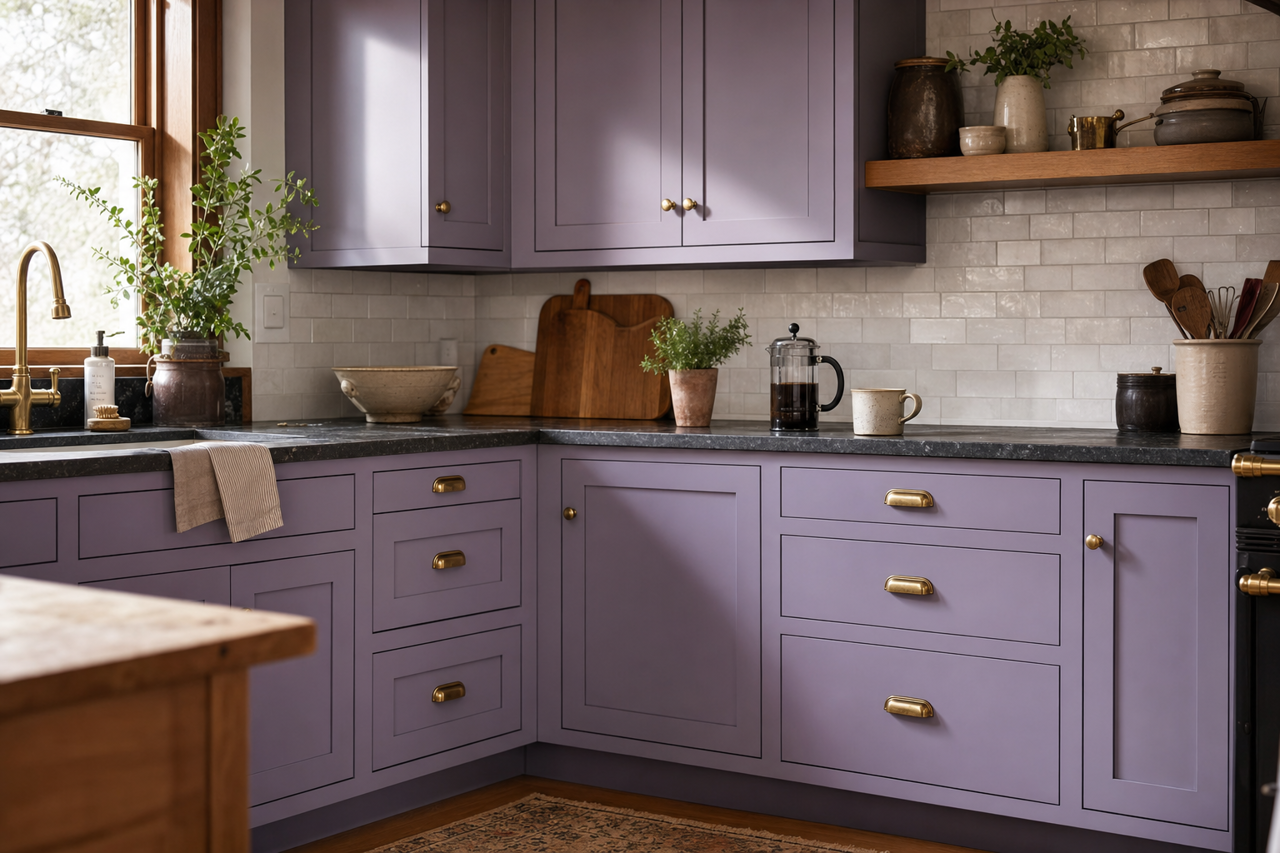 Purple Hills by Valspar on cabinets
