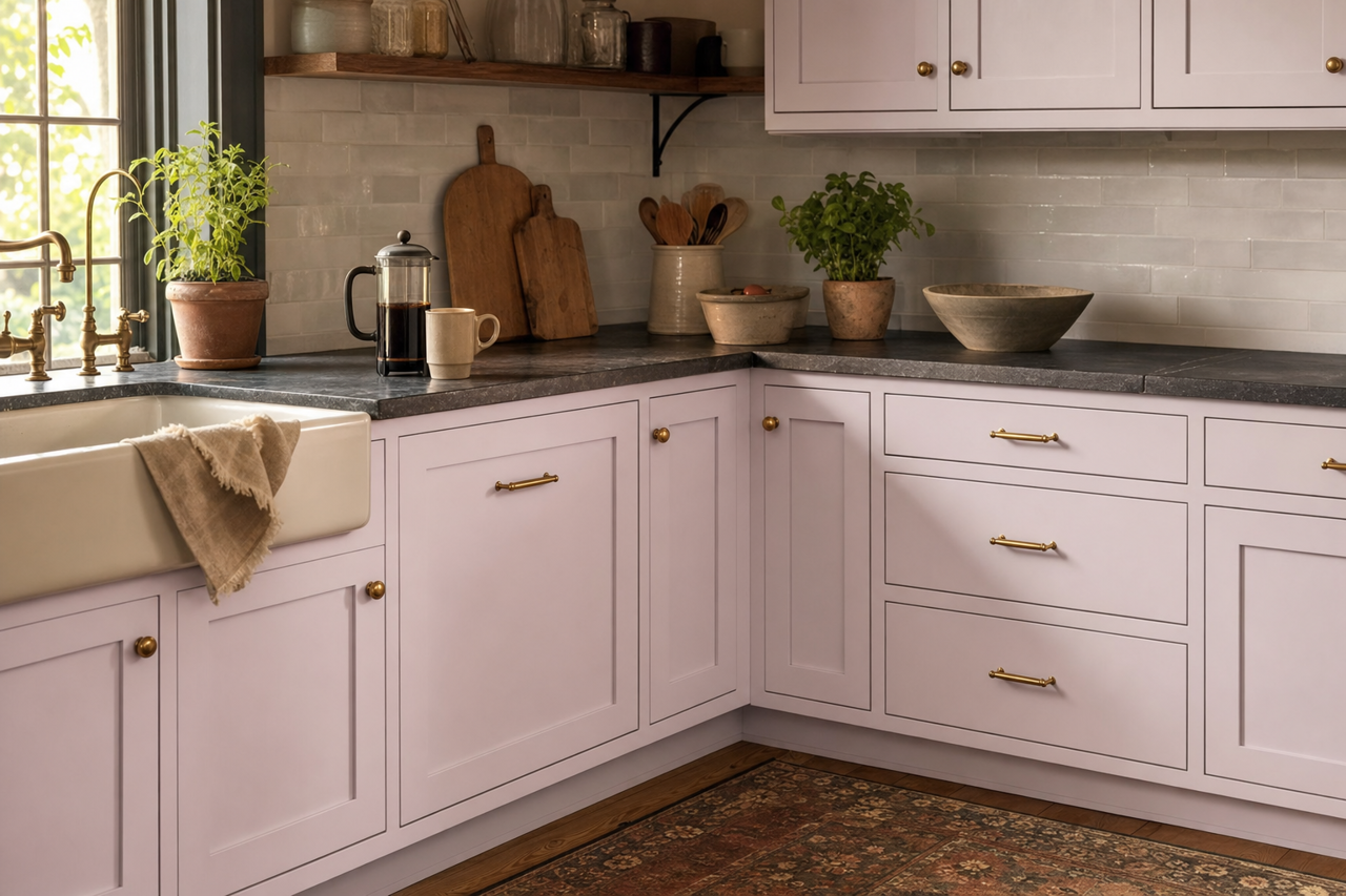 Cool Violet by Valspar on cabinets