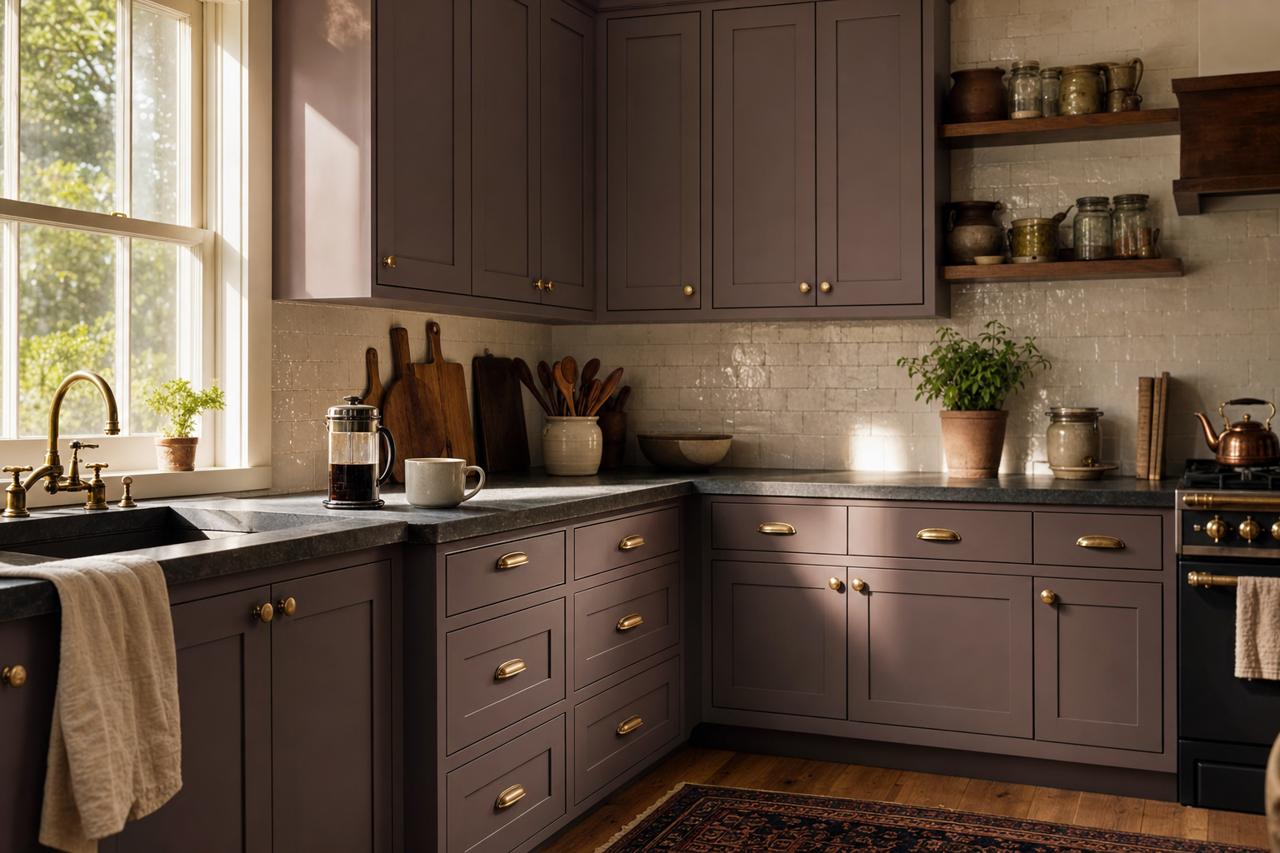 Sweet Currant by Valspar on cabinets