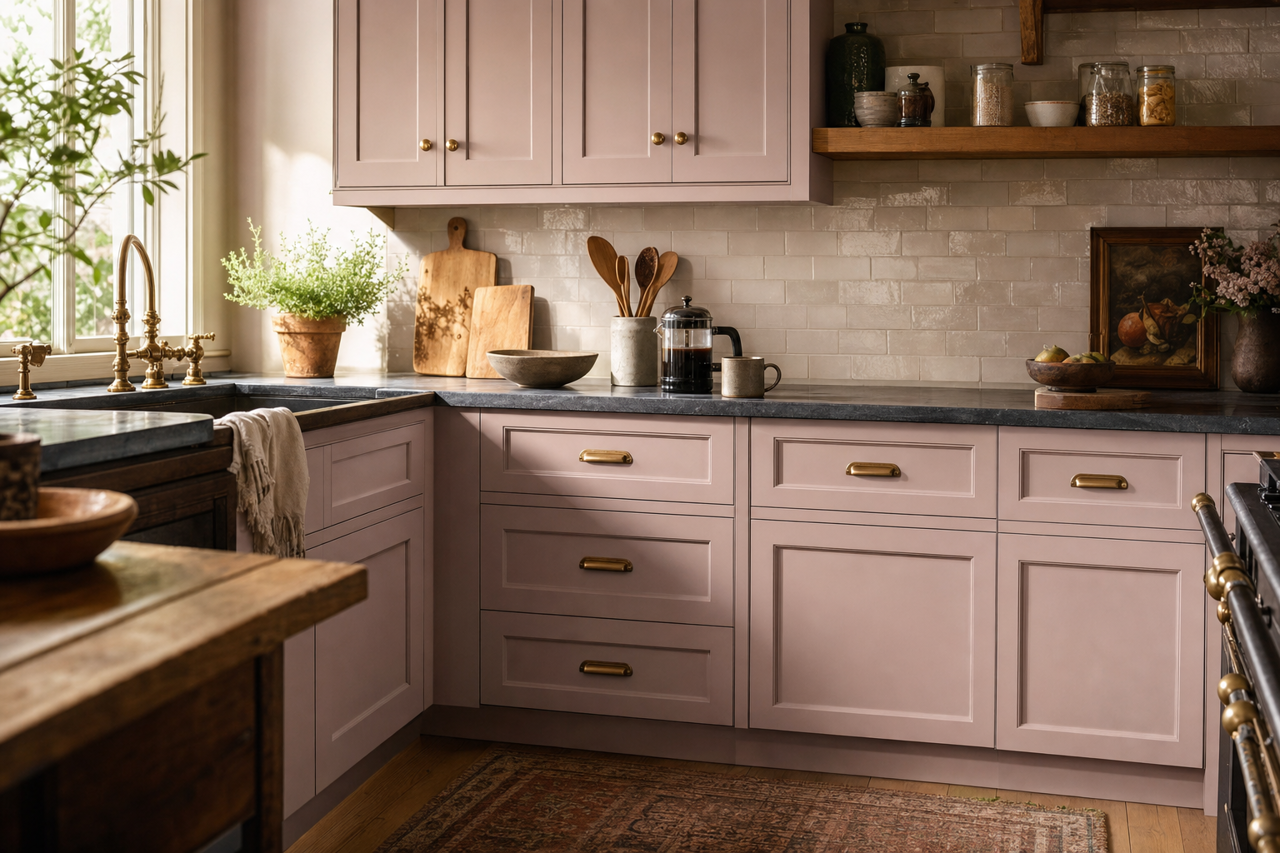 Twilight Mauve by Valspar on cabinets