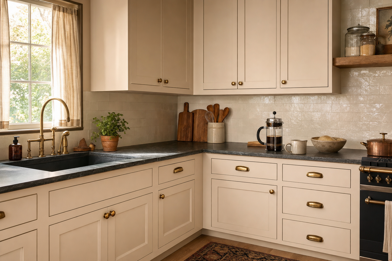 Warm Fog by Valspar on cabinets
