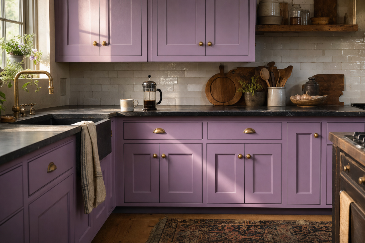 Wild Lavender by Valspar on cabinets