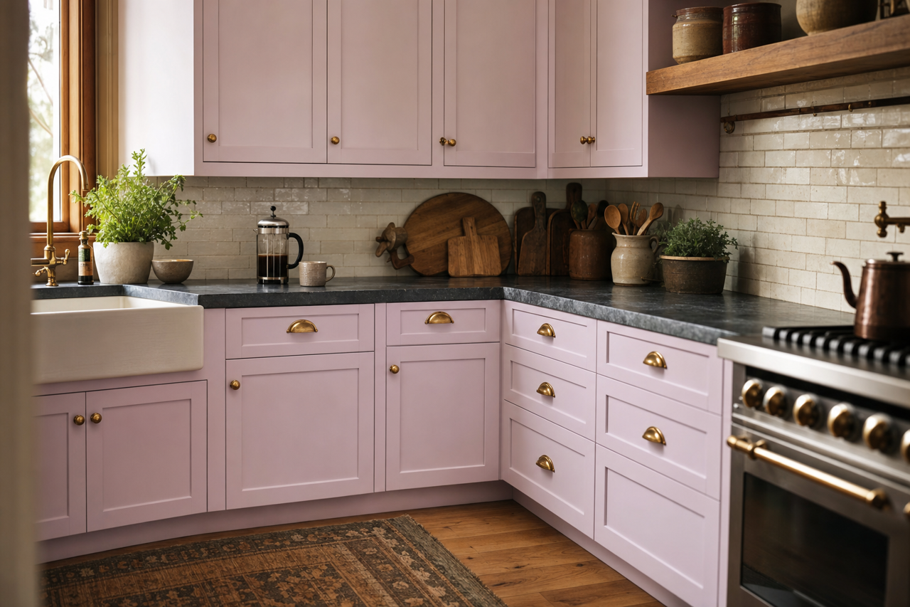 Lilac Lane by Valspar on cabinets