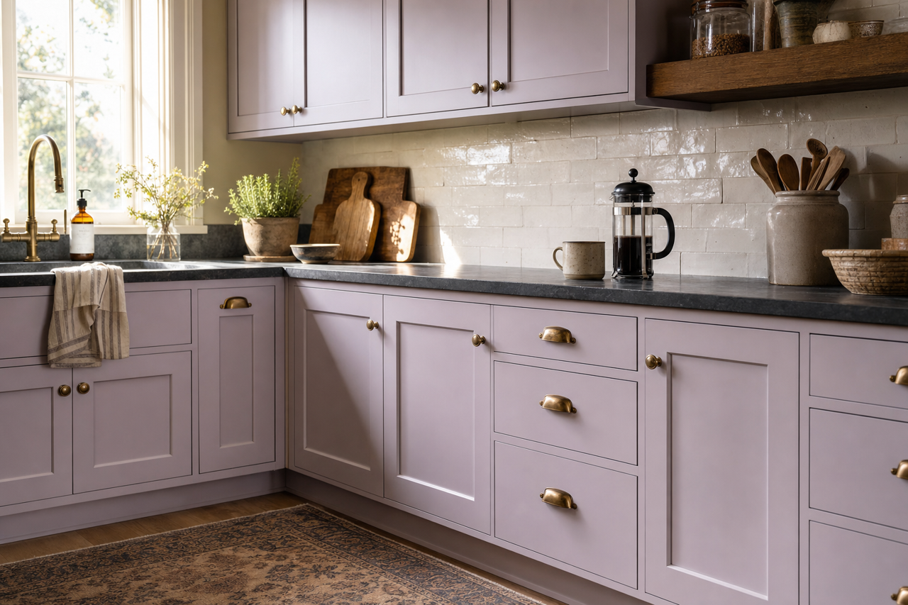 Early Lilac by Valspar on cabinets