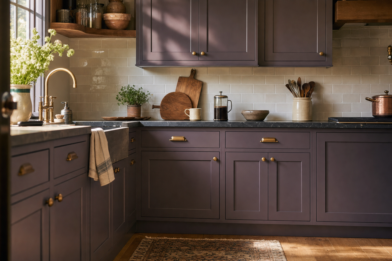 Regal Plum by Valspar on cabinets