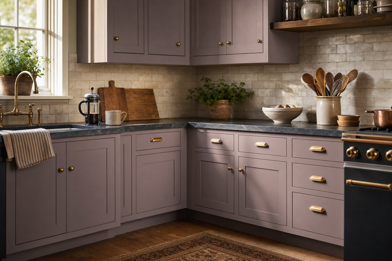 Plum Legacy by Valspar on cabinets