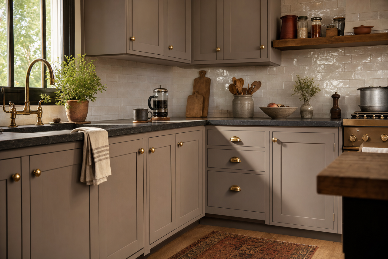 Soft Rabbit Brown by Valspar on cabinets