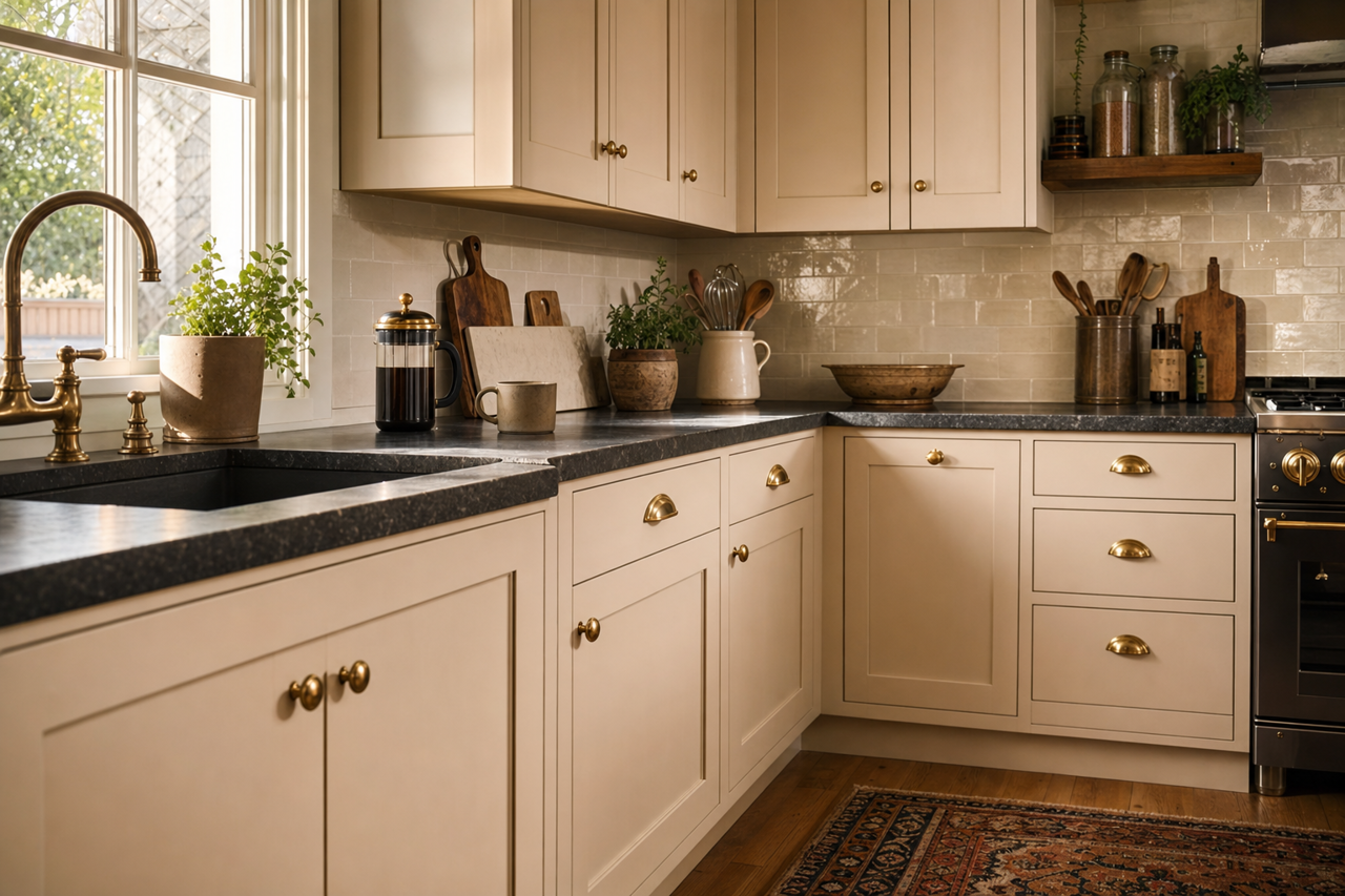 Featherstone by Benjamin Moore on cabinets