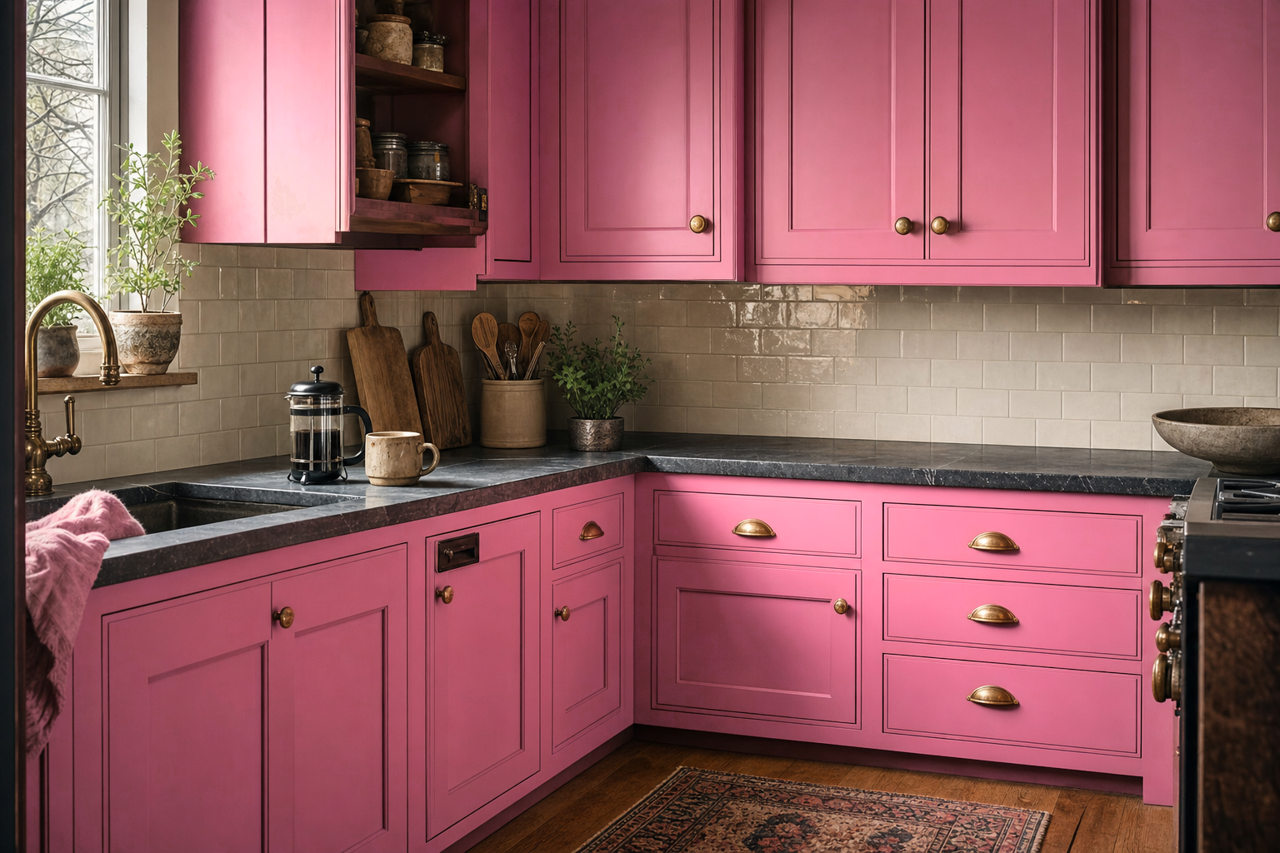 Frosty Berry by Valspar on cabinets