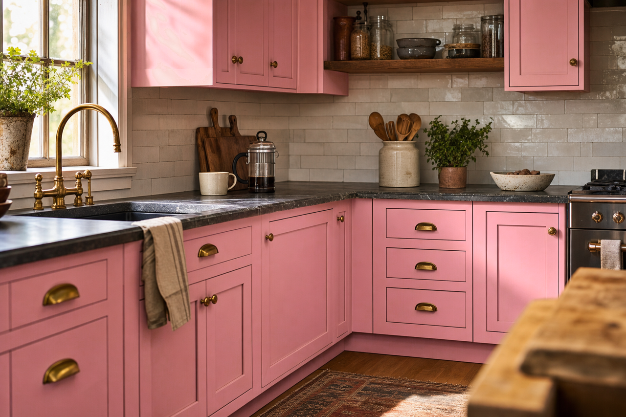 Positively Pink by Valspar on cabinets
