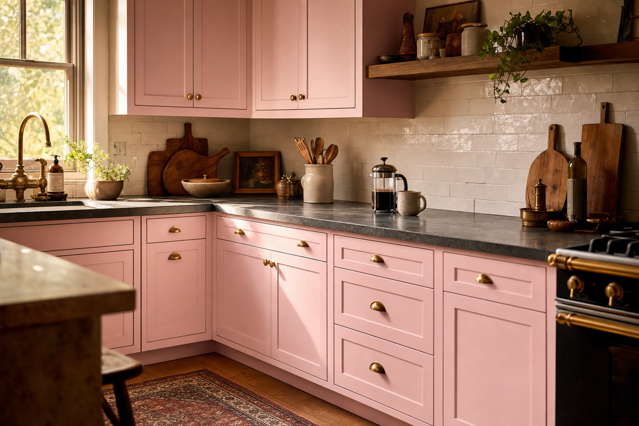 Pink Destiny by Valspar on cabinets