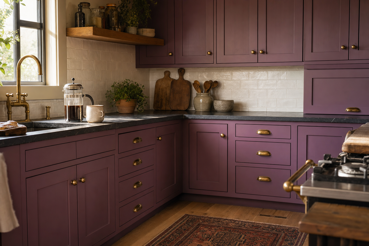 Purple Davenport by Valspar on cabinets