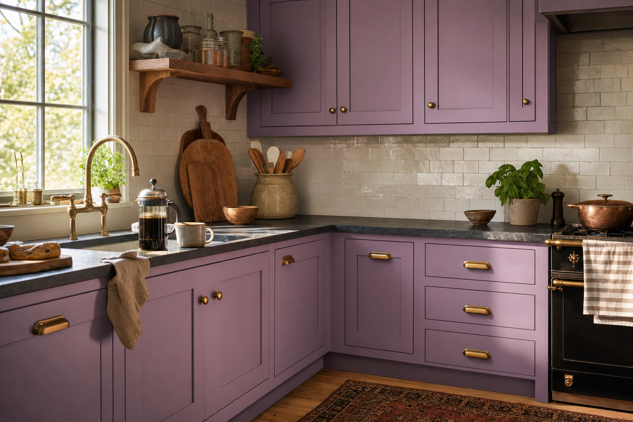 Plum Shade by Valspar on cabinets