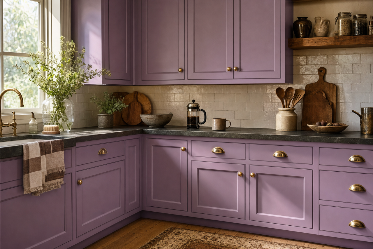 Serious Violet by Valspar on cabinets