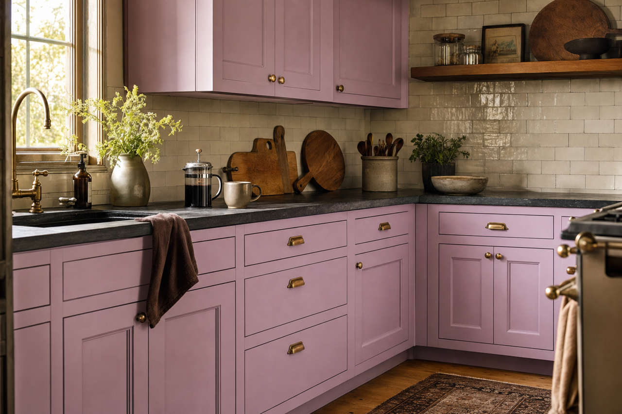 Violet Sweet by Valspar on cabinets