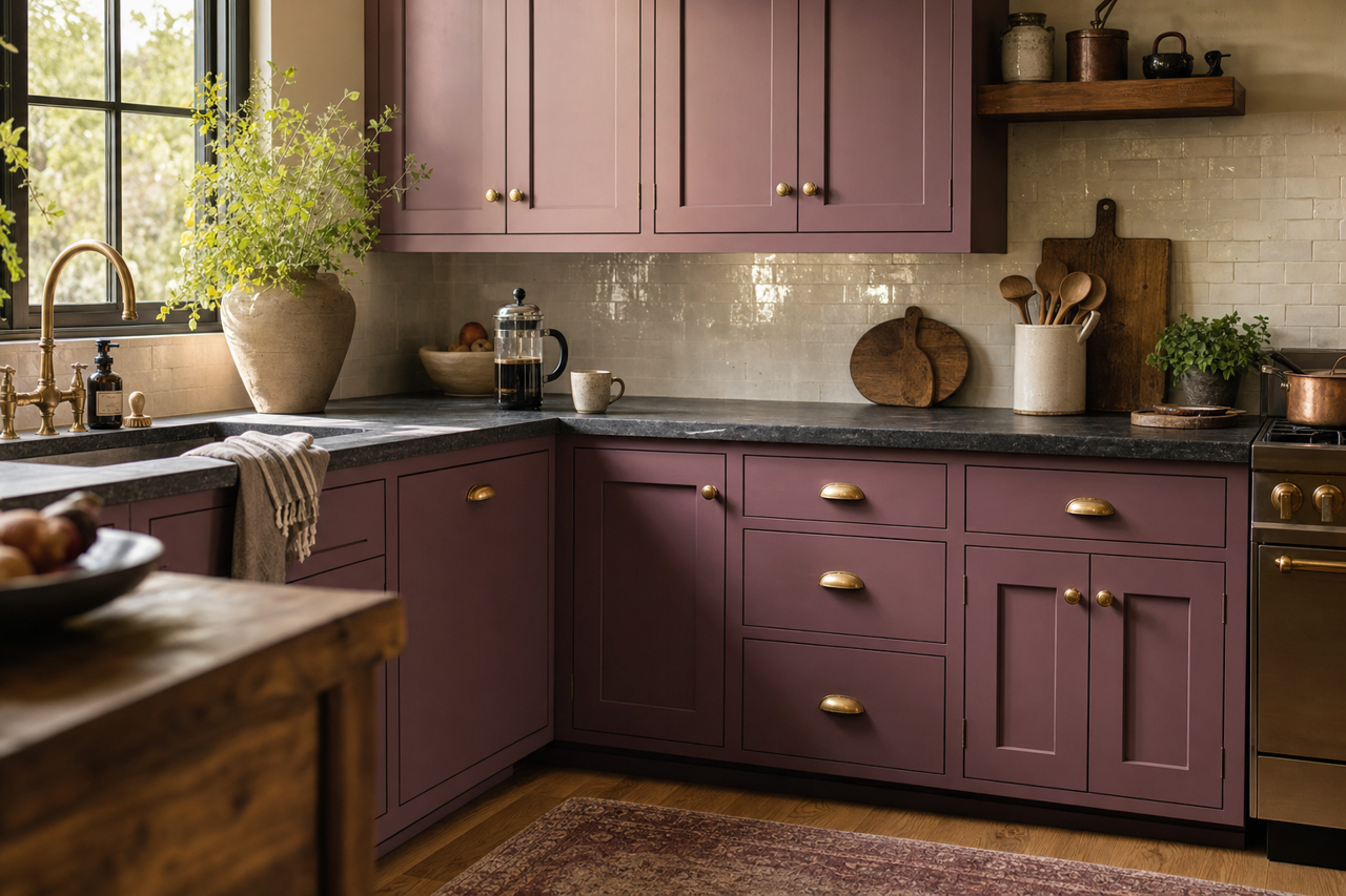 Plump Grape by Valspar on cabinets