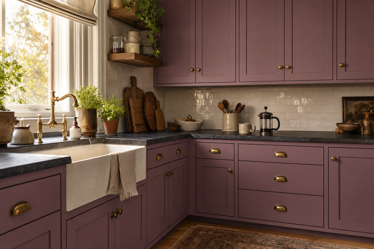 Canton Purple by Valspar on cabinets