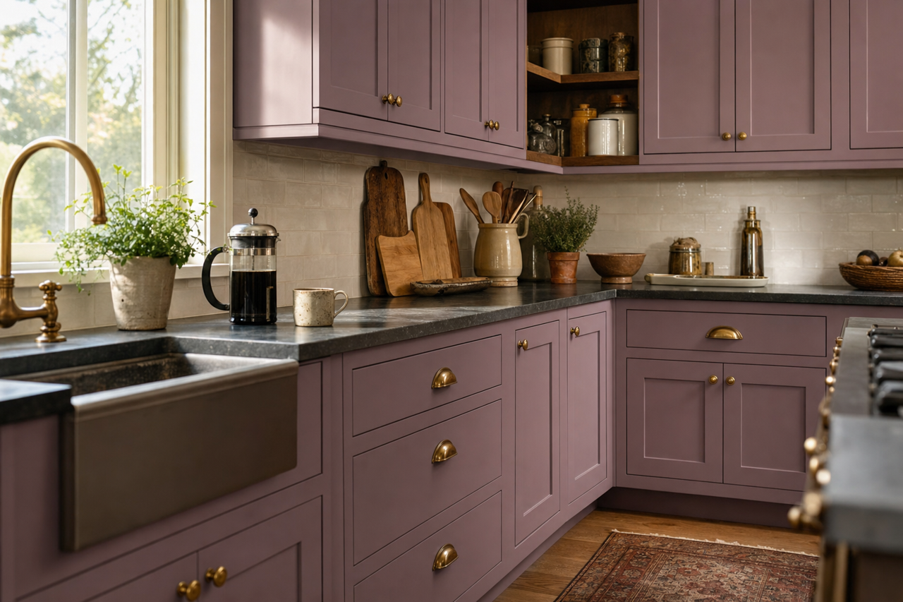 Sweet Purple by Valspar on cabinets