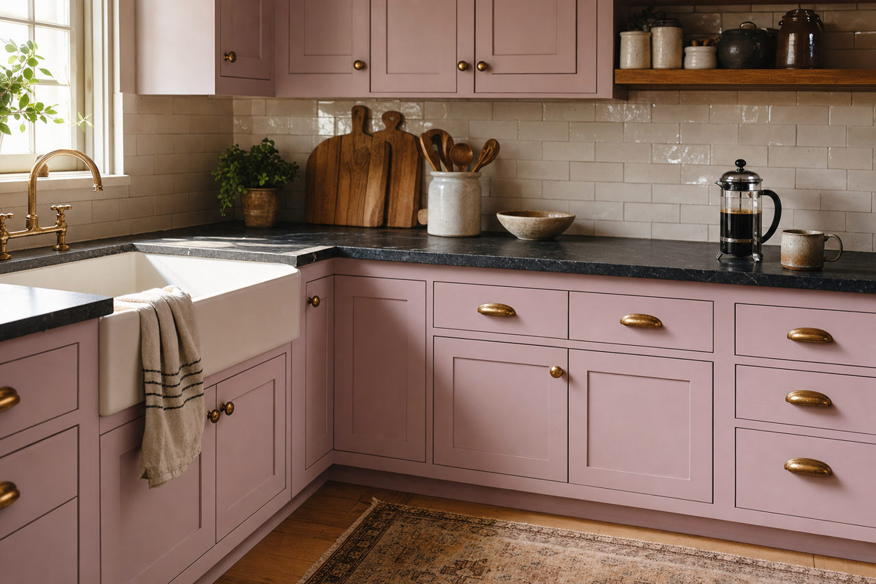 Subtle Purple by Valspar on cabinets