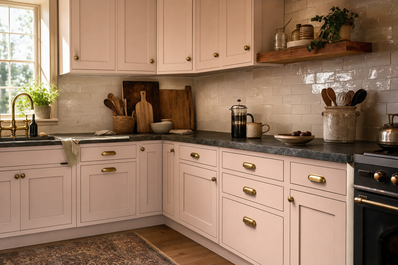 Berry Cream by Valspar on cabinets