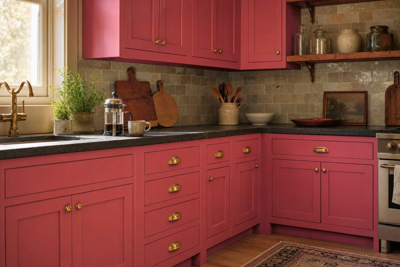Berry Blush by Valspar on cabinets