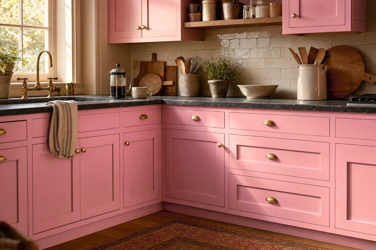 Harmonious Rose by Valspar on cabinets