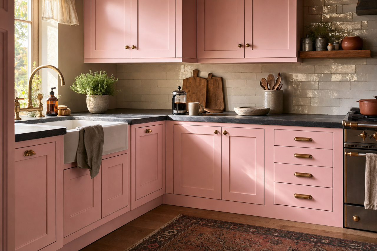 Sweet Pink by Valspar on cabinets