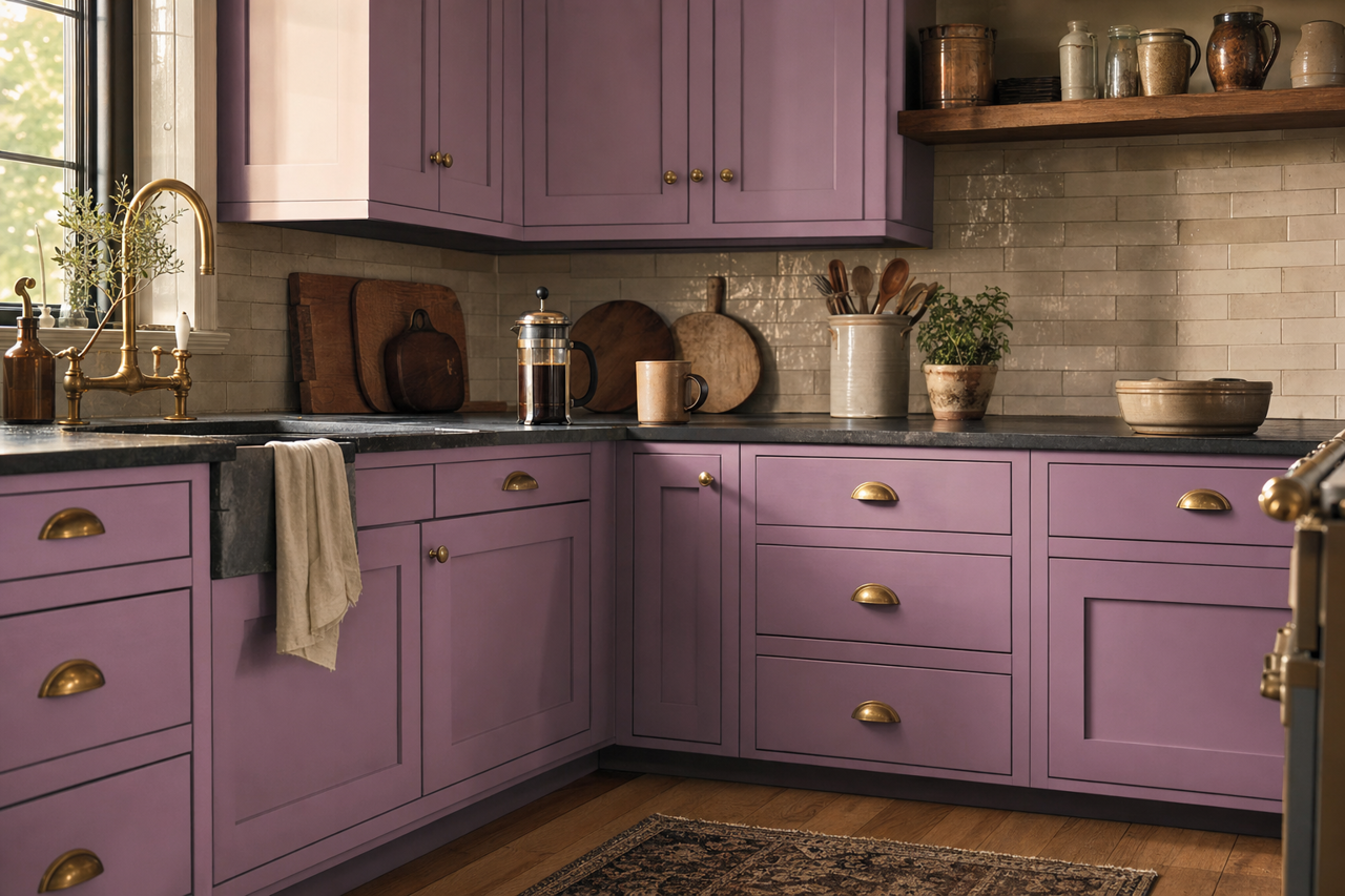 Purple Jewel by Valspar on cabinets